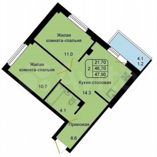2-к. квартира, 47,9 м², 3/9 эт.