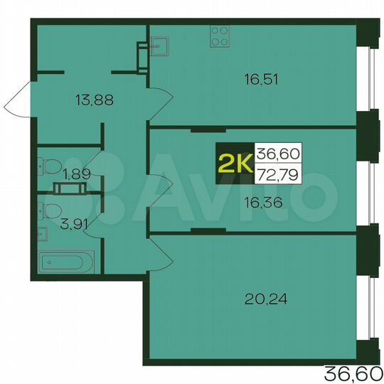 2-к. квартира, 73 м², 10/12 эт.