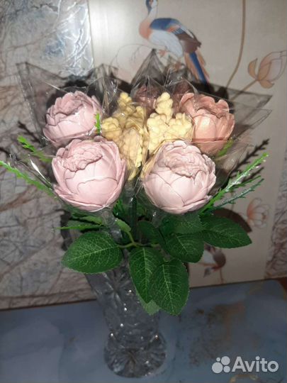 Шоколадный букет(мимоза и пионовидная роза)