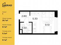 Квартира-студия, 20,7 м², 14/20 эт.