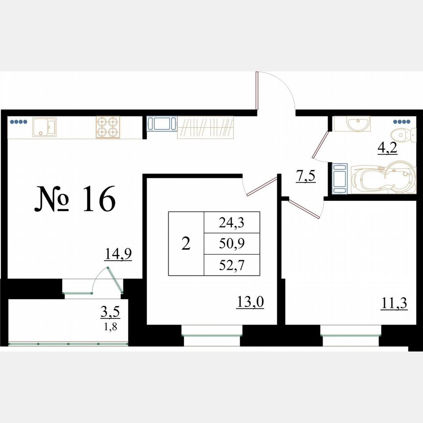 2-к. квартира, 52,7 м², 2/8 эт.