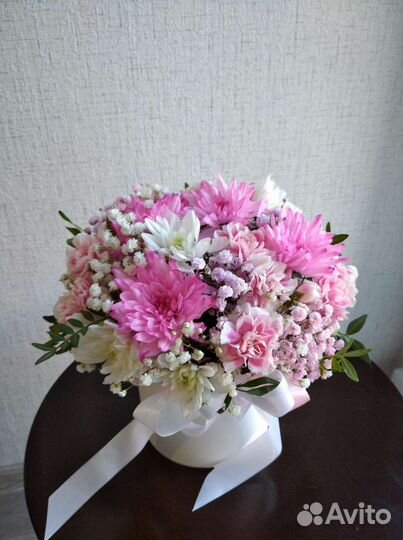 Цветы, цветы в коробочке, композиция, хризантемы