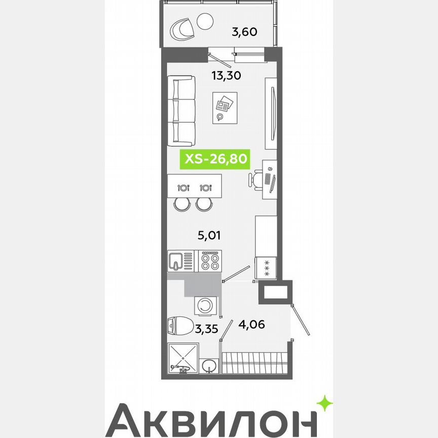 Квартира-студия, 26,8 м², 12/12 эт.