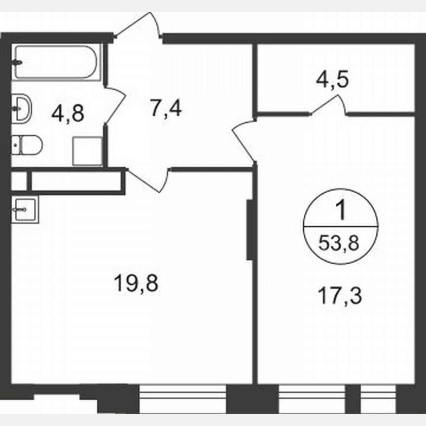 1-к. квартира, 53,8 м², 17/22 эт.