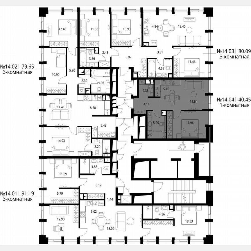 1-к. квартира, 40,5 м², 14/19 эт.
