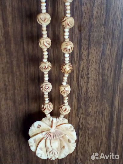 Сандаловое дерево кость стекло колье кулон бусы