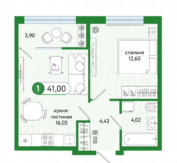 1-к. квартира, 40 м², 7/17 эт.