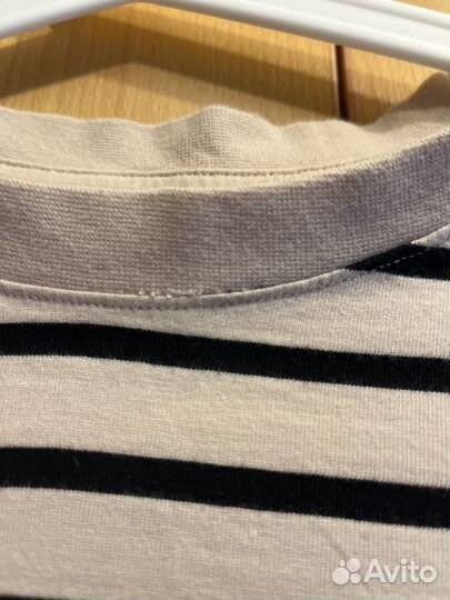Лонгслив,тельняшка бежевая в черную полоску