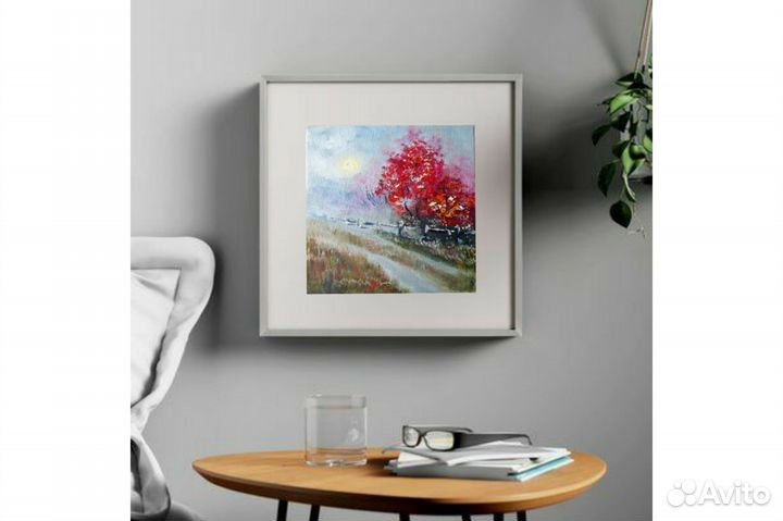 Картина Осень пейзаж маслом на холсте 20х20 см