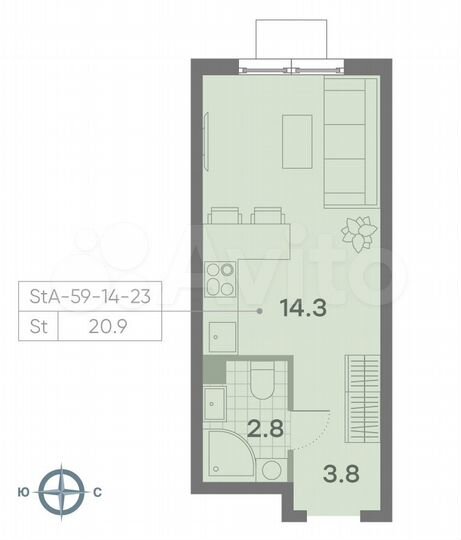 Квартира-студия, 20,9 м², 14/23 эт.