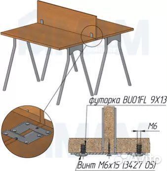 Крепление экрана-перегородки для двойного стола