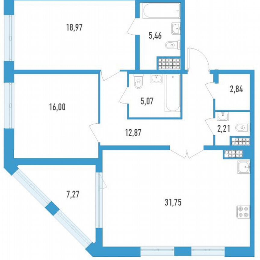 2-к. квартира, 98 м², 12/23 эт.