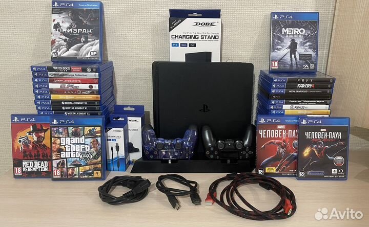 Sony ps4 slim чёрная + игры Ps4