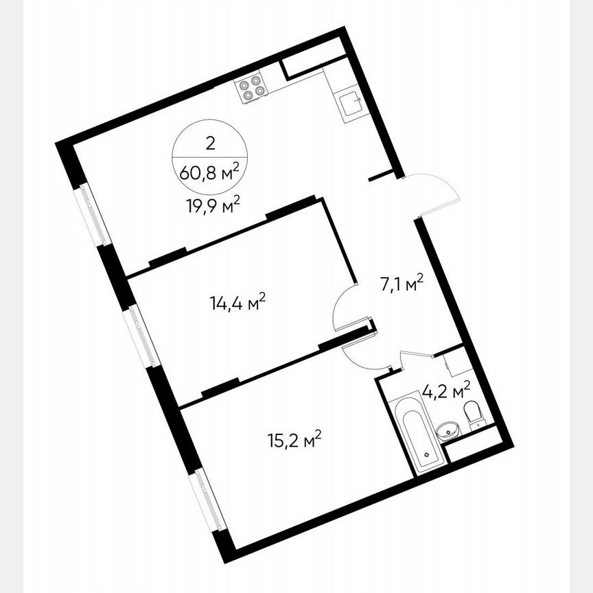 2-к. квартира, 60,8 м², 16/17 эт.