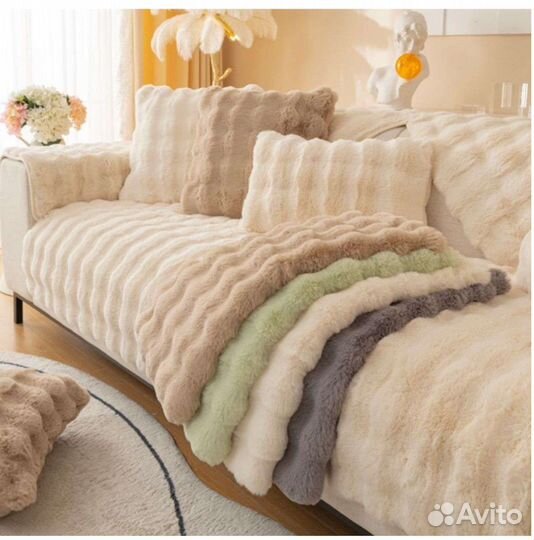 Покрывало на диван мех эко кролик новые