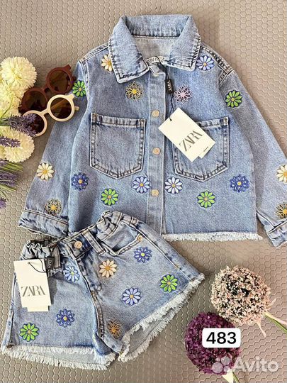 Новые Джинсовая куртка и шорты Zara с вышивкой