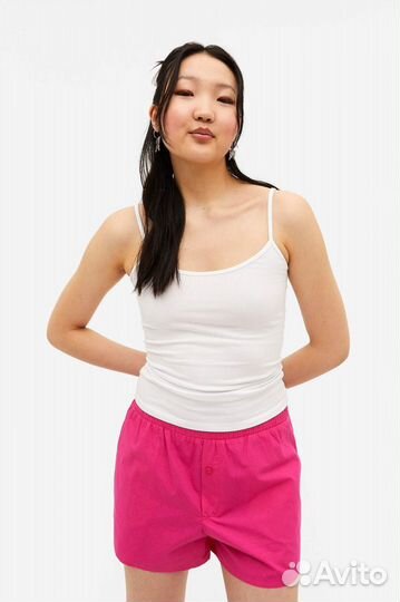 Monki Шорты с карманами фуксия хлопок 100% M