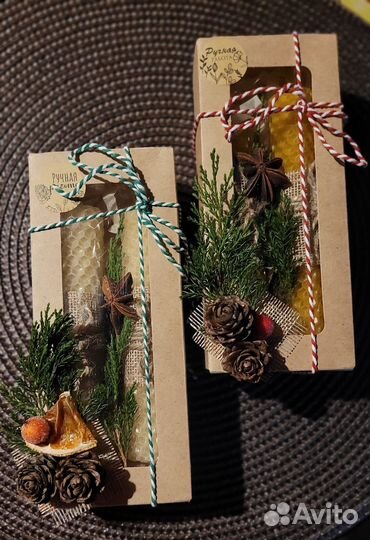 Свечи новогодние в эко стиле из вощины