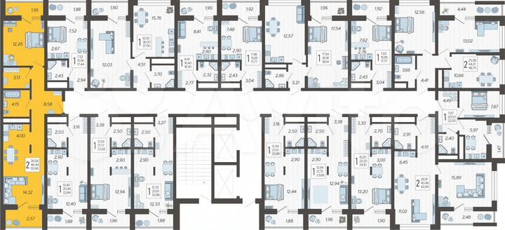 2-к. квартира, 51 м², 8/19 эт.