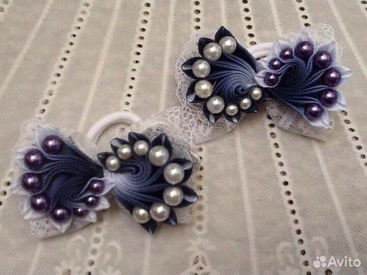 Бантики для волос с бусинками- «Зефирки»