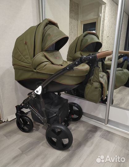 Коляска 3 в 1 Экокожа, гелевые колёса