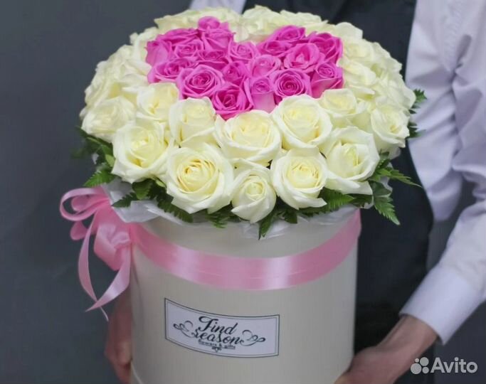 Цветы в коробке, 51 роза в коробке, букет роз