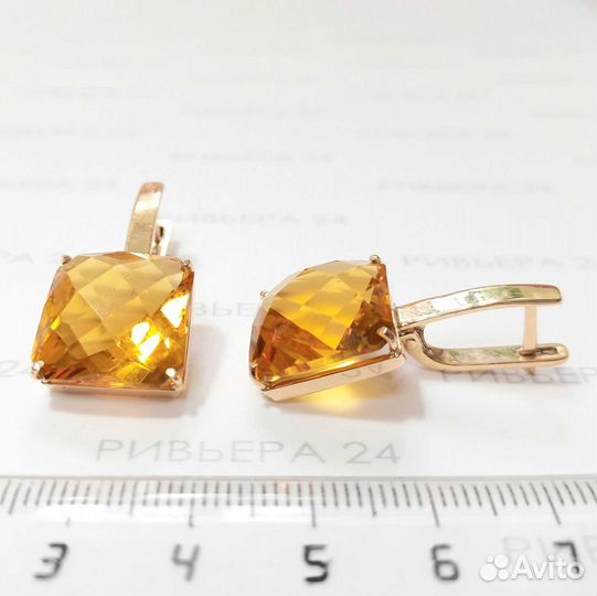 Золотые серьги с цитрином 585 пробы 10,91 грамм