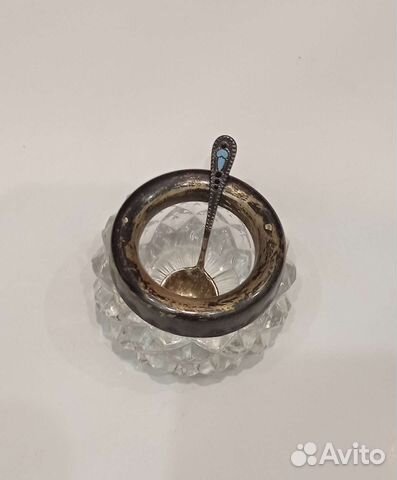 Старинная хрустальная солонка с ложечкой