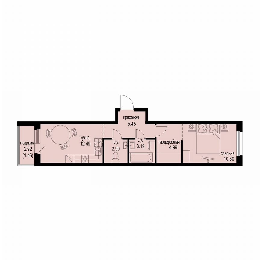 1-к. квартира, 41,3 м², 2/12 эт.