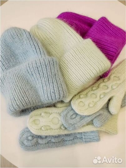 Новые шапка варежки снуд бактус пух норки