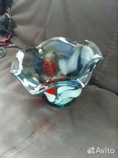 Ваза конфетница СССР гутное стекло