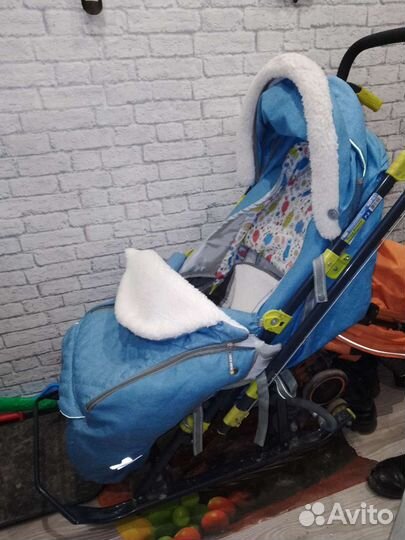 Детские санки коляска с колесами