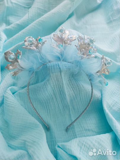 Ободок-корона Снежинка/Снегурочка голубой цвет