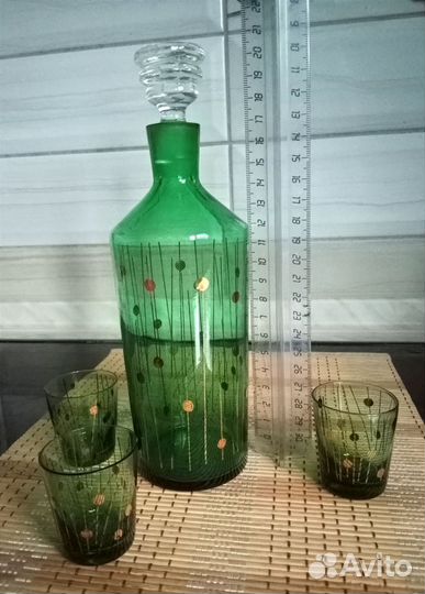 Графины и фужеры советские СССР зеленое стекло