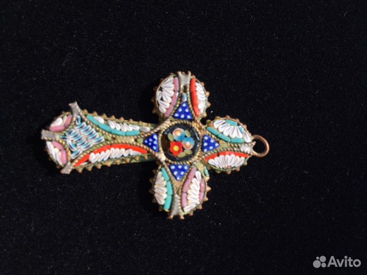 Крест антиквариат кулон микромозаика