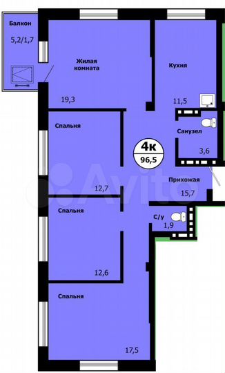 4-к. квартира, 96,5 м², 18/19 эт.