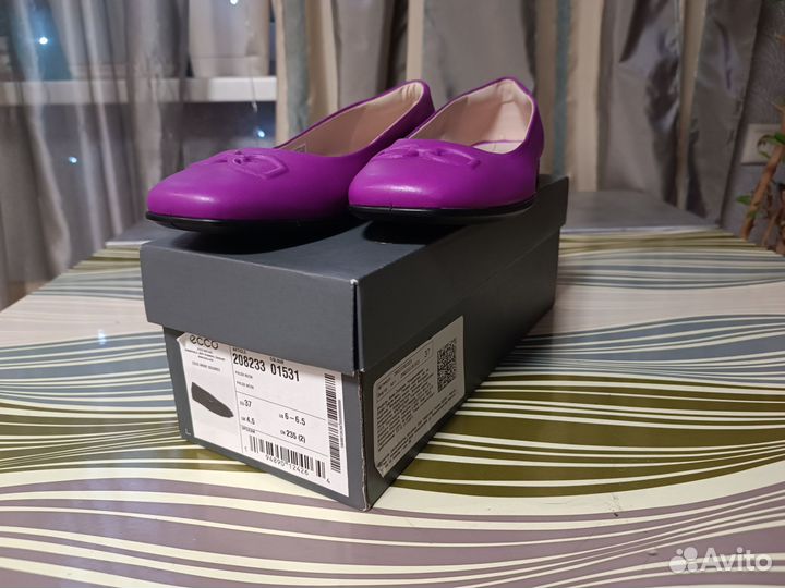 Балетки ecco 37 новые нат. кожа