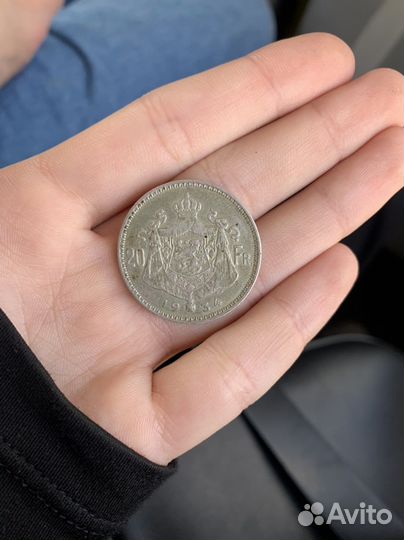 Монета серебро Бельгия 20 франков 1934