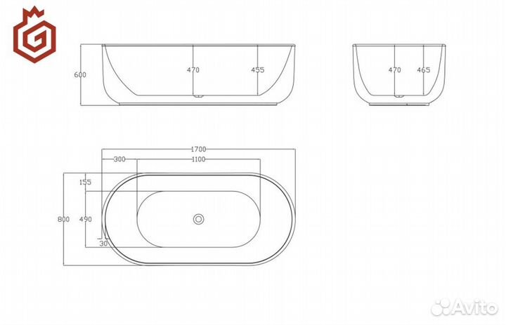 Ванна акрил отдельностоящая BelBagno BB401 170х80