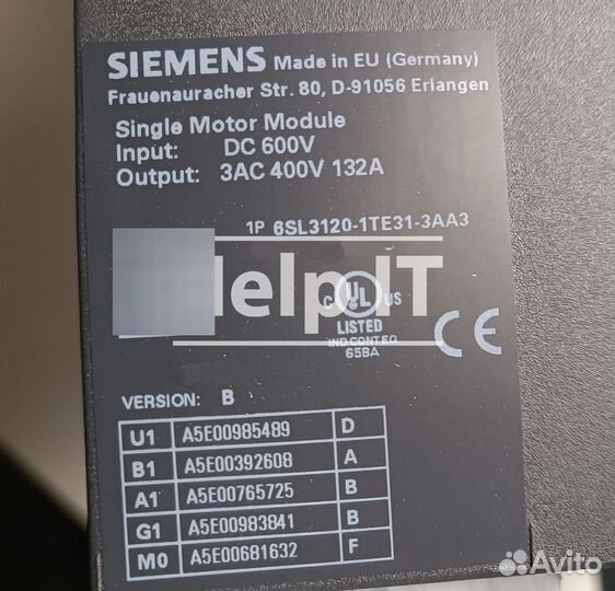 Модуль Siemens 6SL3120-1TE31-3AA3