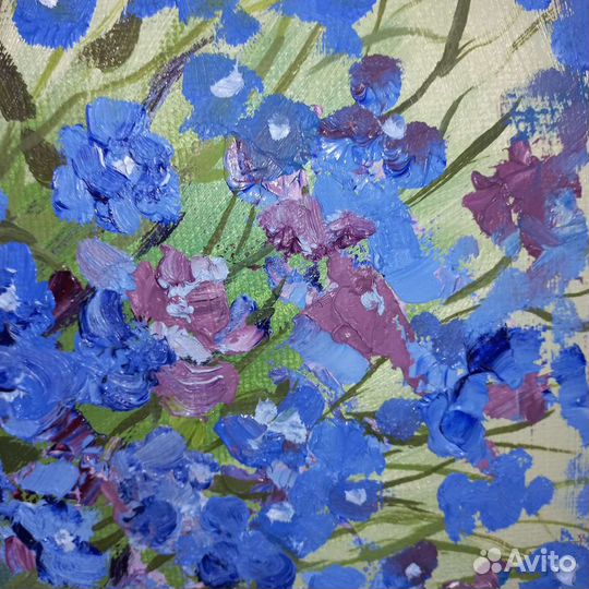 Картина с незабудками маслом на холсте