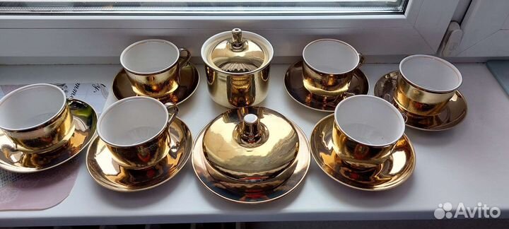 Чайный сервиз дулевский фарфор, золотой