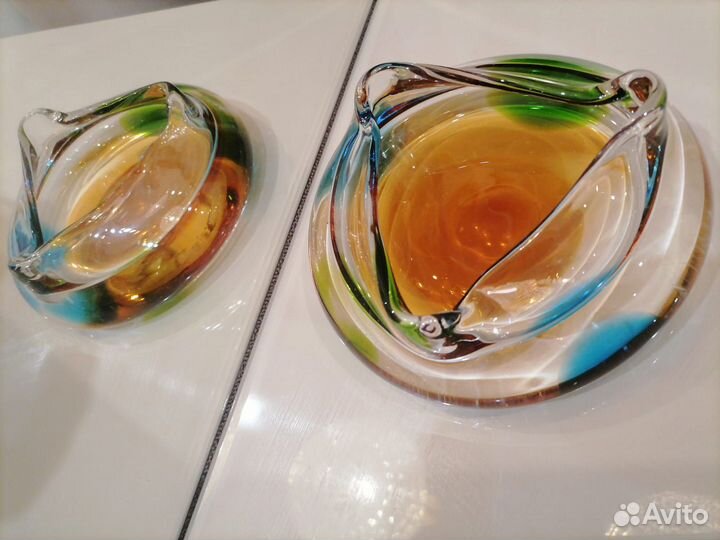 Ваза цветное гутное стекло