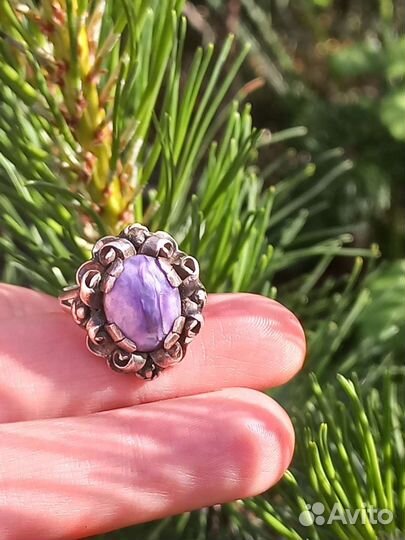 Серебряное кольцо, природный чароит, винтаж