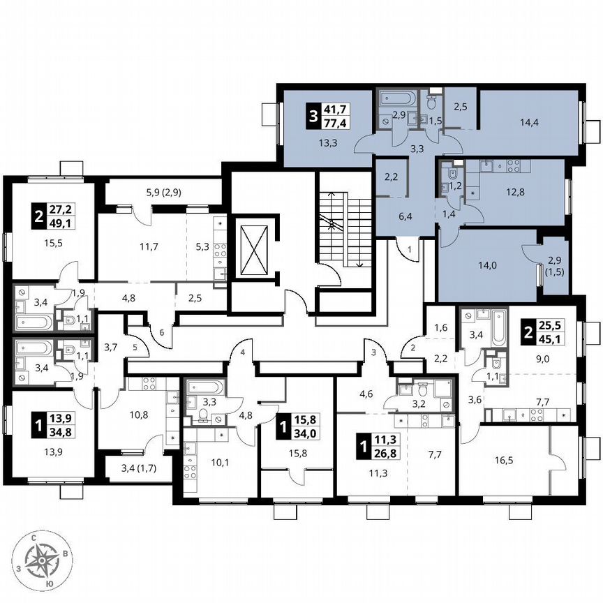 1-к. квартира, 77,4 м², 8/8 эт.