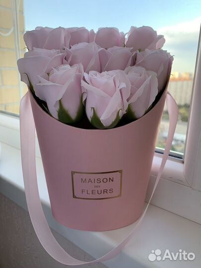 Букет из мыла в коробке, мыльные розы, подарок