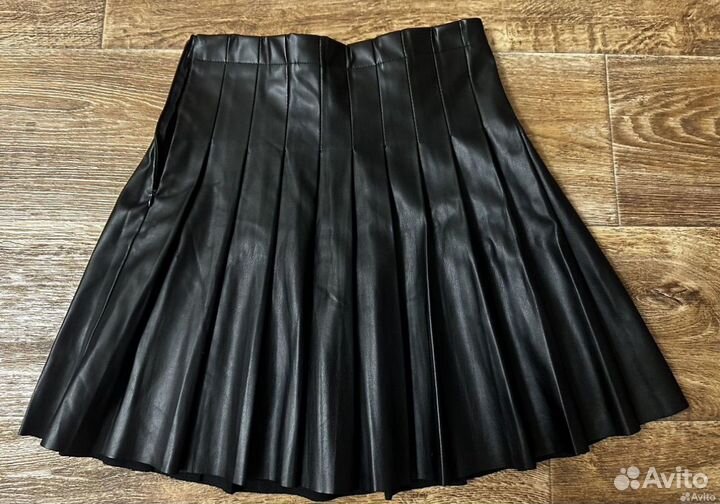 Черная кожаная Юбка плиссе женская