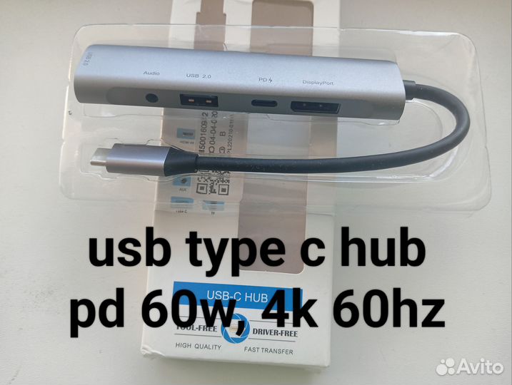 Usb type c hub 4k 60hz, pd 60w