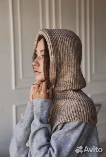 Капор зимний женский ангора вязанный капюшон