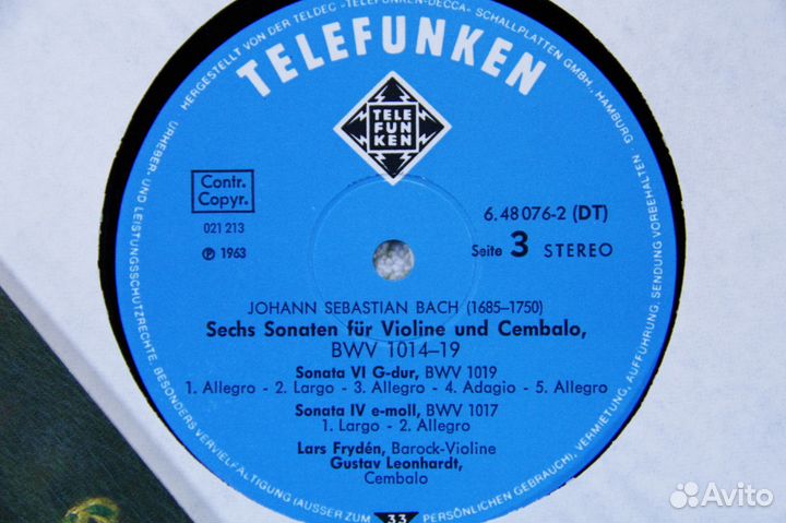Leonhardt Fryden Bach Бах винил пластинки